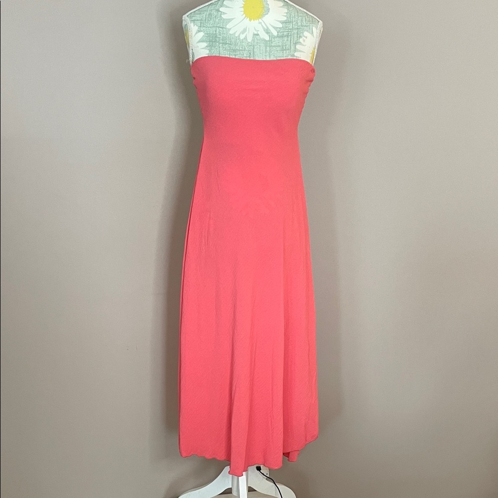 See You Monday Strapless Coral Dress